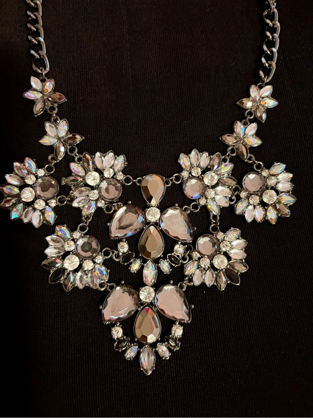New Statement Crystal Bib Necklace - Iridescent and Silver.